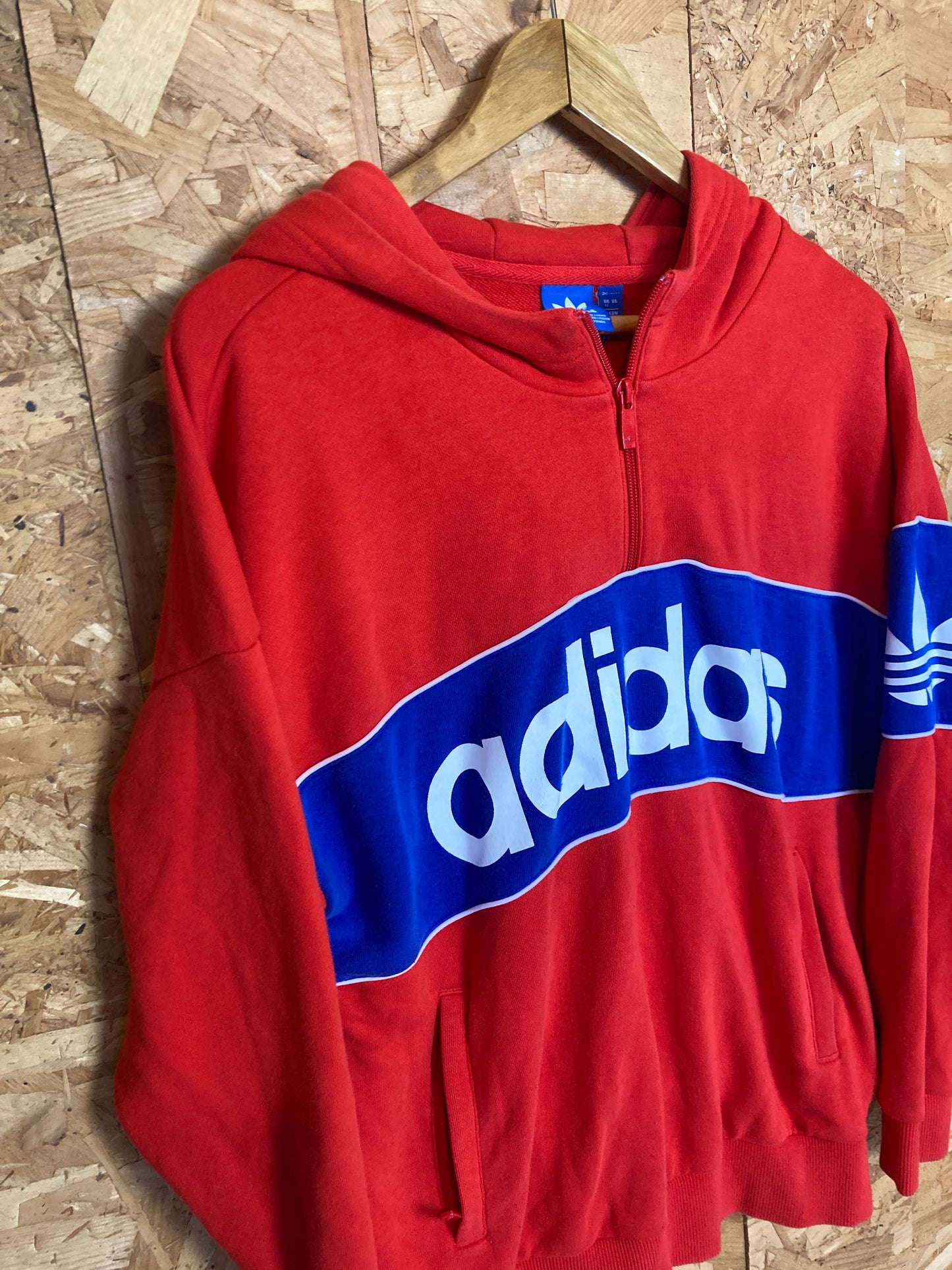 Vintage Y2K Adidas red blue spell out quarter zip hoodie size medium