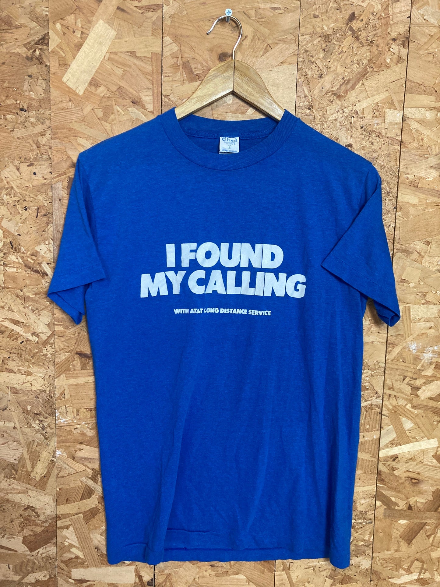 Vintage 80s quirky ‘I found my calling’ USA blue single stitch t-shirt size small