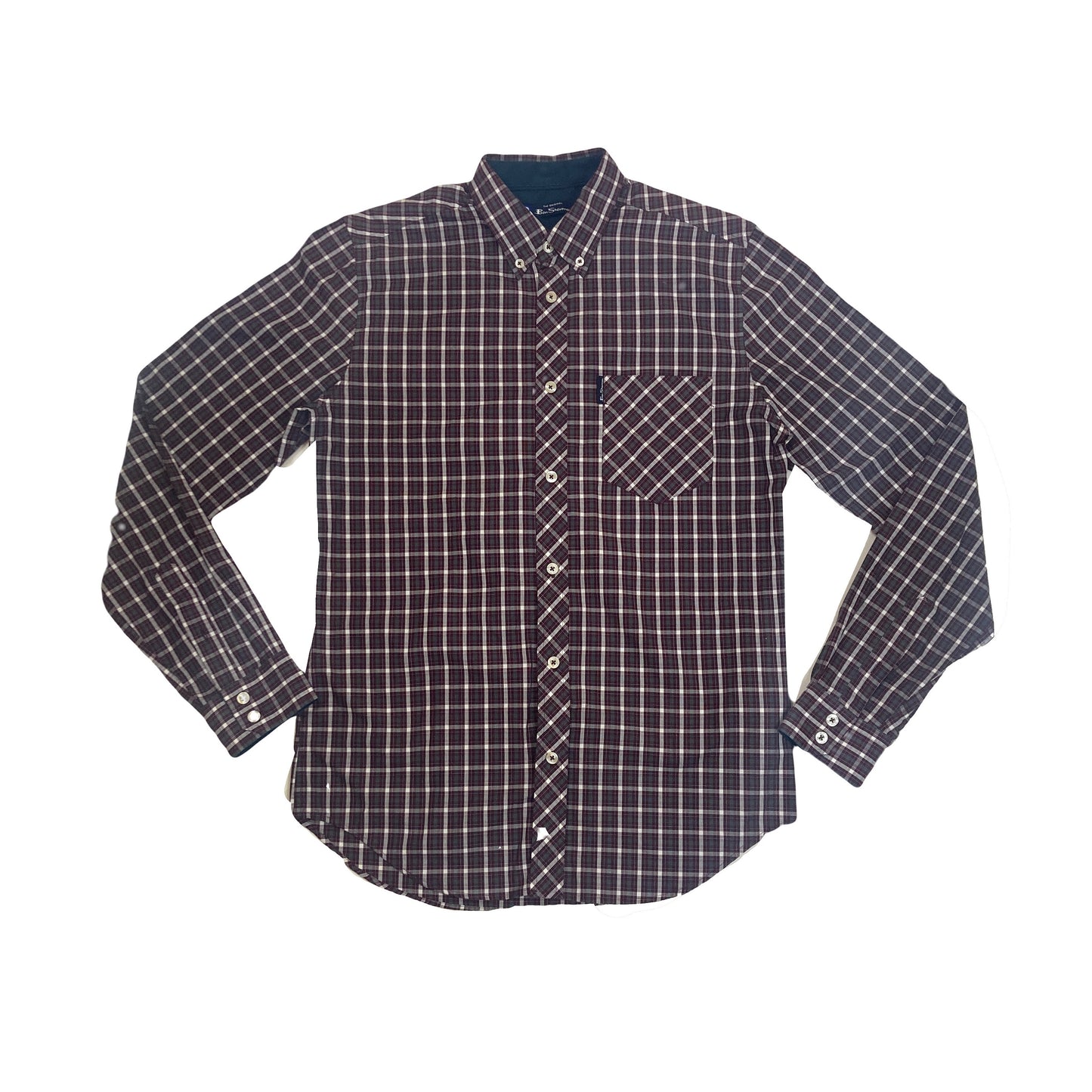 Vintage Ben Sherman burgundy dark red gingham check long sleeve Mod skinhead retro punk shirt size small