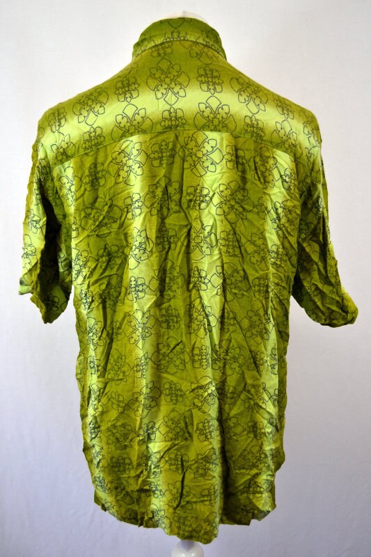 Vintage 90s olive & lime green hawaiian ugly party shirt sleeve shirt by Banghera size XL