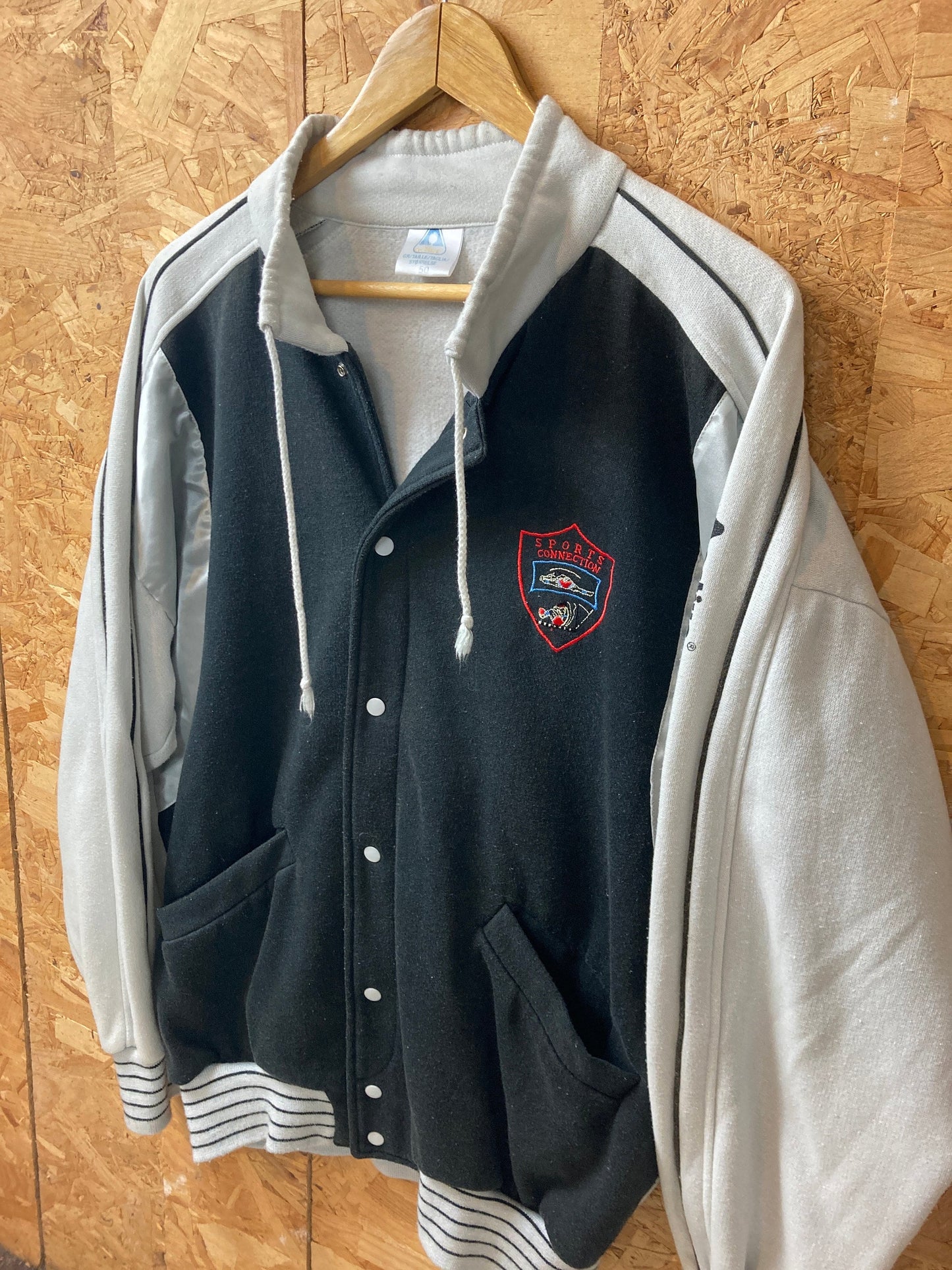 Vintage 90s Active grey silver black nerdy freshman’s varsity style letterman track top size large