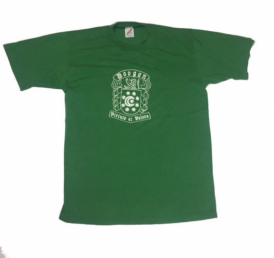 Vintage green Dugan family crest virtue et valore USA  souvenir t-shirt size XL