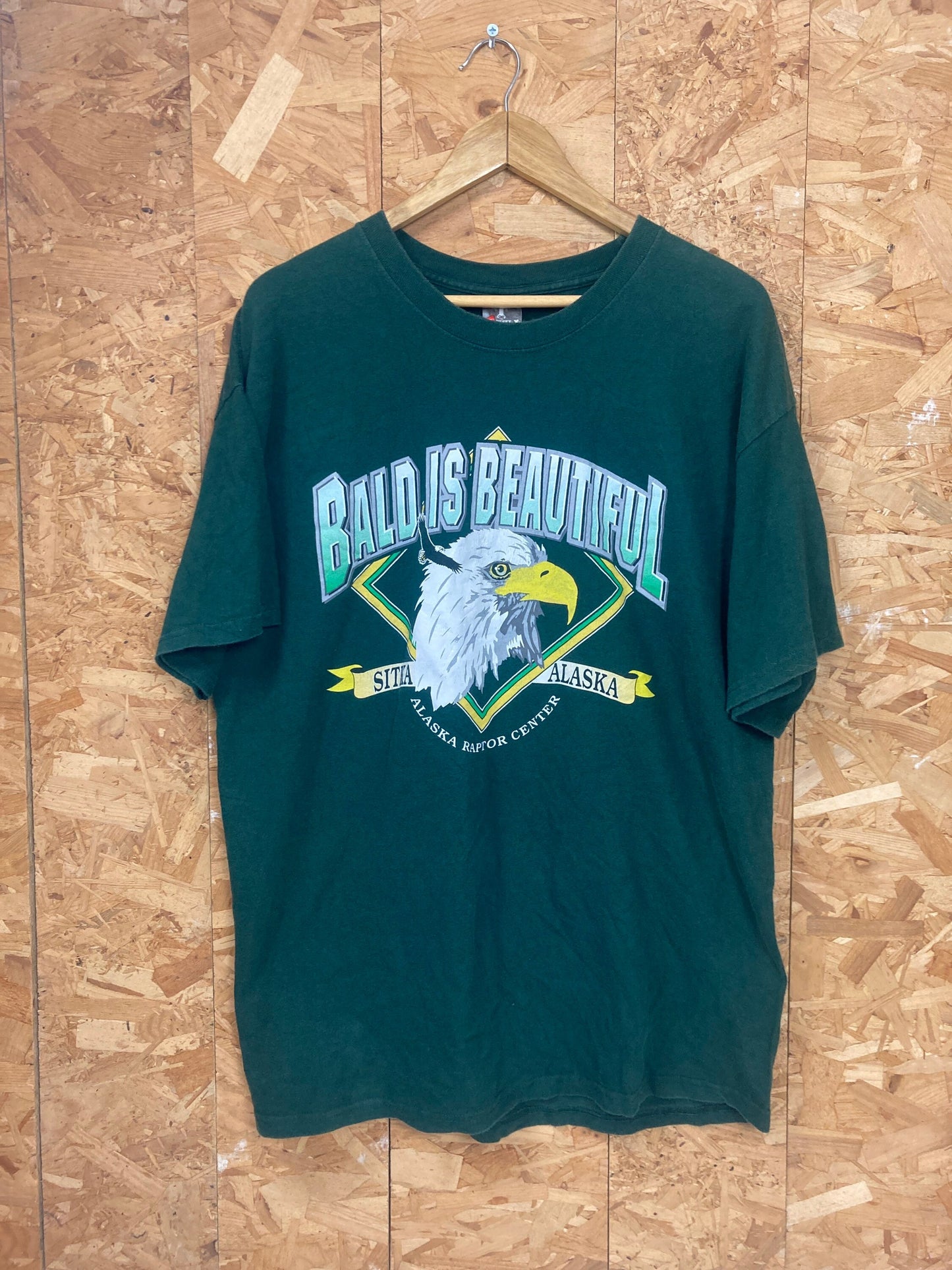 Vintage 90s USA Bald is Beautiful Sitka Alaska dark green t-shirt size XL