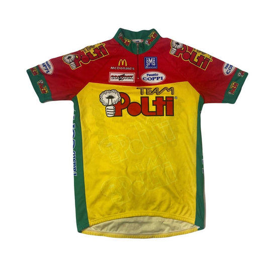 Vintage 90s Italian made Team Polti Vuelta Italia Tour de France style cycle jersey red yellow size