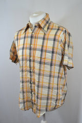 Vintage 90s orange yellow white Chunky Check short sleeve Shirt size large