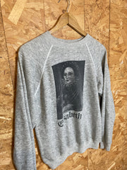 Vintage 80s quirky grey Elizabeth 1st print sweater size medium by Hanes