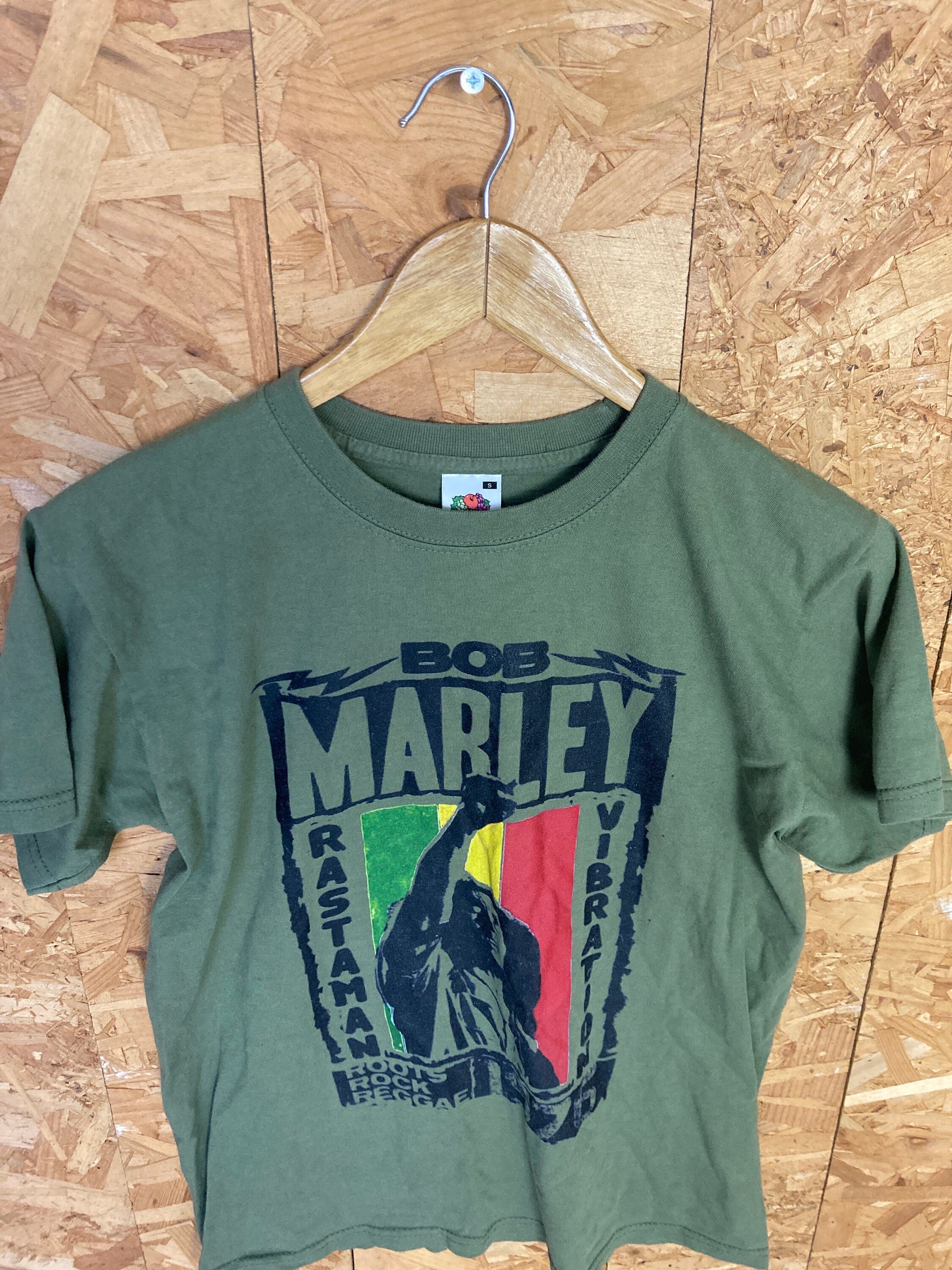 Vintage Y2K grungy olive green Bob Marley Rastaman Vibrations retro vtg music merch band t-shirt size small