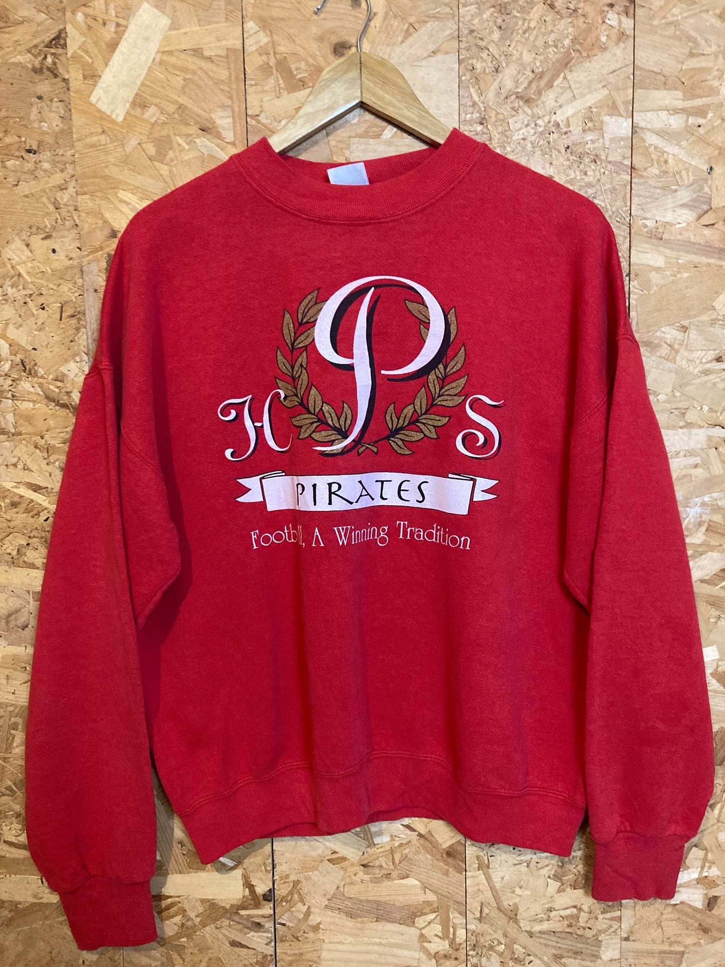 Vintage 90s red HPS Pirates USA college Football team sweater size large