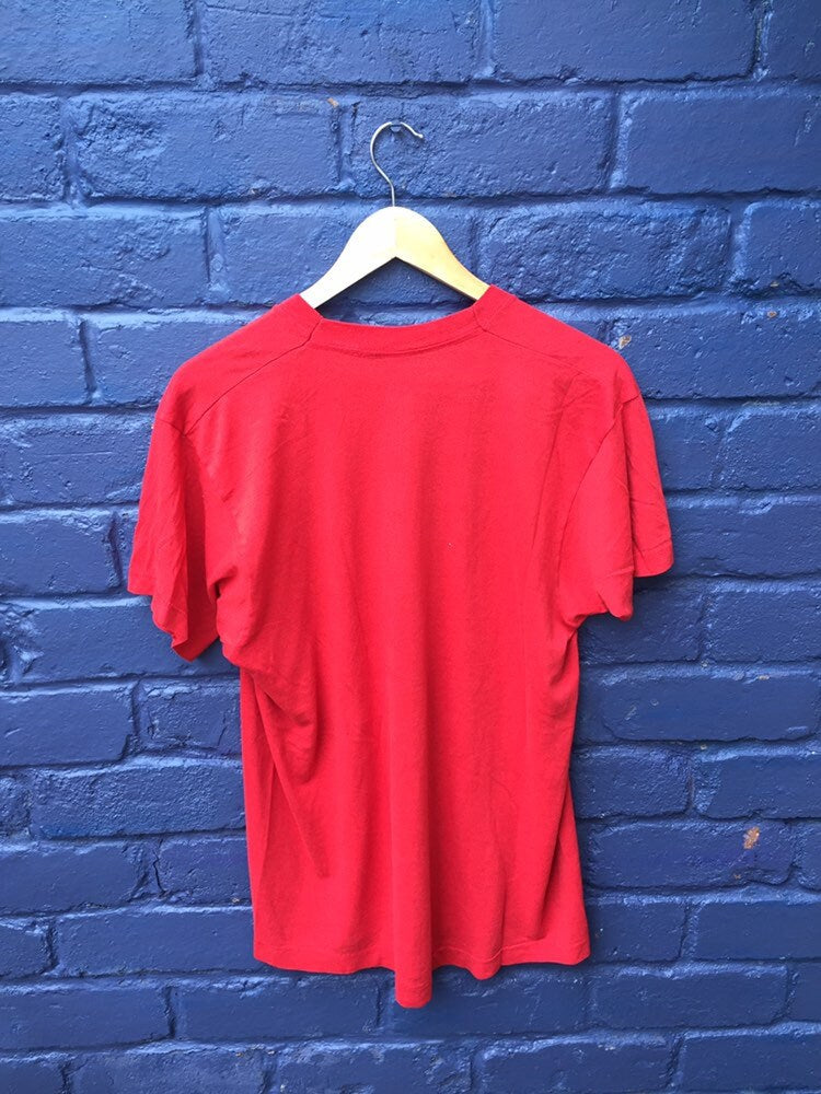 Vintage 80s Class of 87 school leavers Distressed College University USA red t-shirt size large