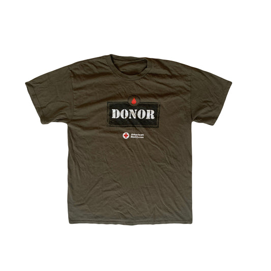 Vintage 90s American Red Cross Donor logo drab grey olive muted green t-shirt size XL