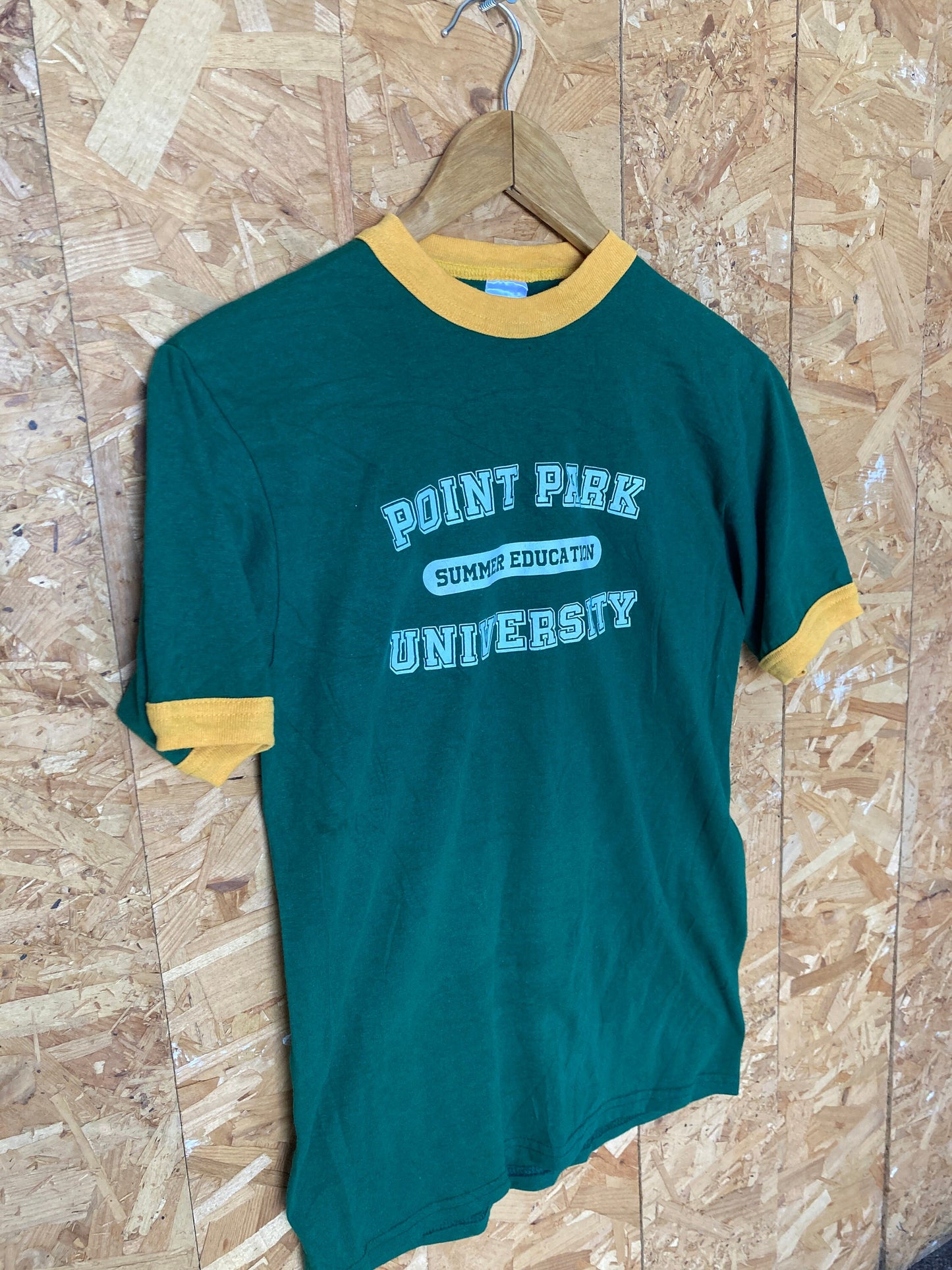 Vintage 90s dark green & yellow Point Park University Summer Education souvenir USA t-shirt size small