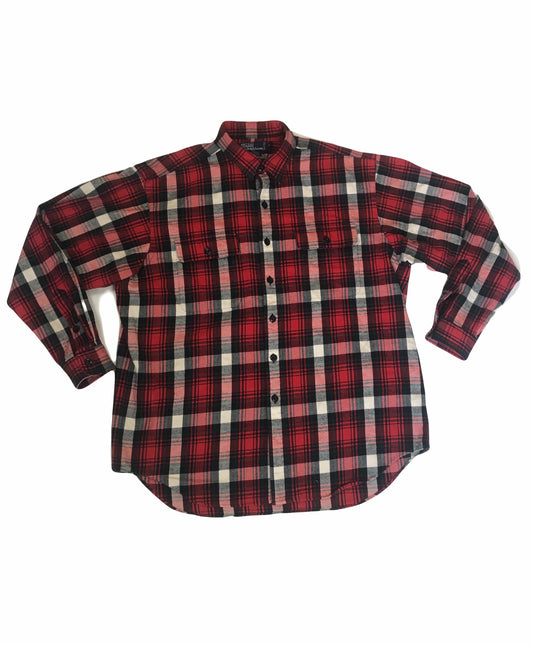 Vintage Y2K red black white check soft brushed wingfield heavy cotton oversized CPO shirt size XL by Ralph Lauren