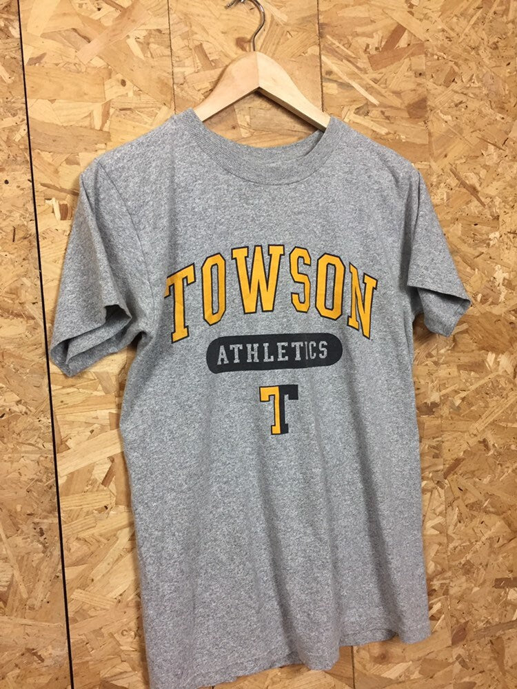 Vintage 90s Towson university Maryland USA souvenir college varsity grey marl t-shirt size small