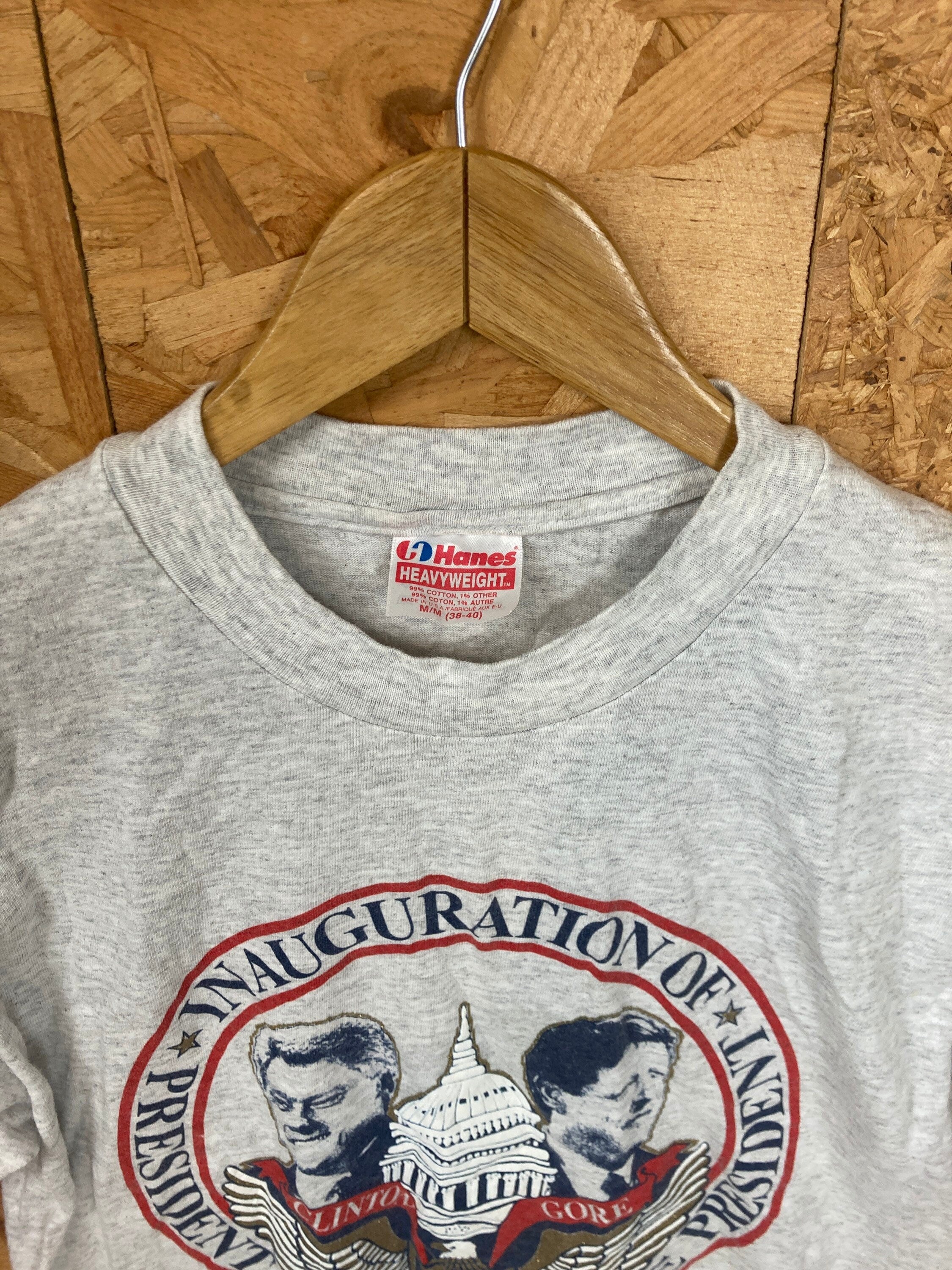 Vintage 90s USA Clinton & Gore inauguration souvenir grey t shirt size medium