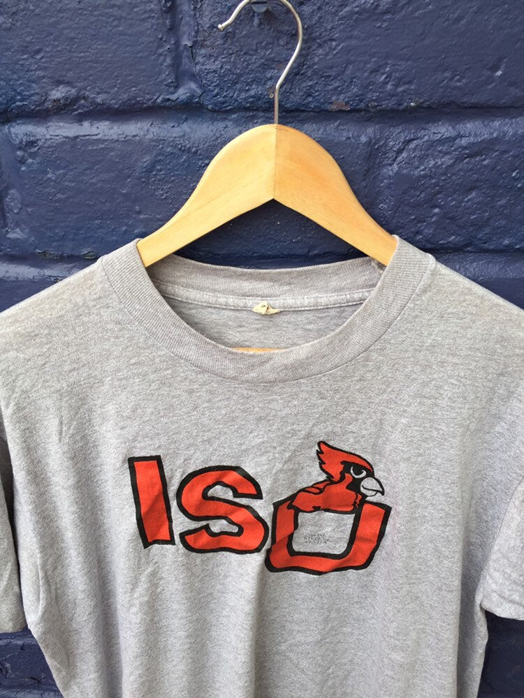 Vintage 90s Bone Student Center ISU USA souvenir college varsity grey marl t-shirt size XL