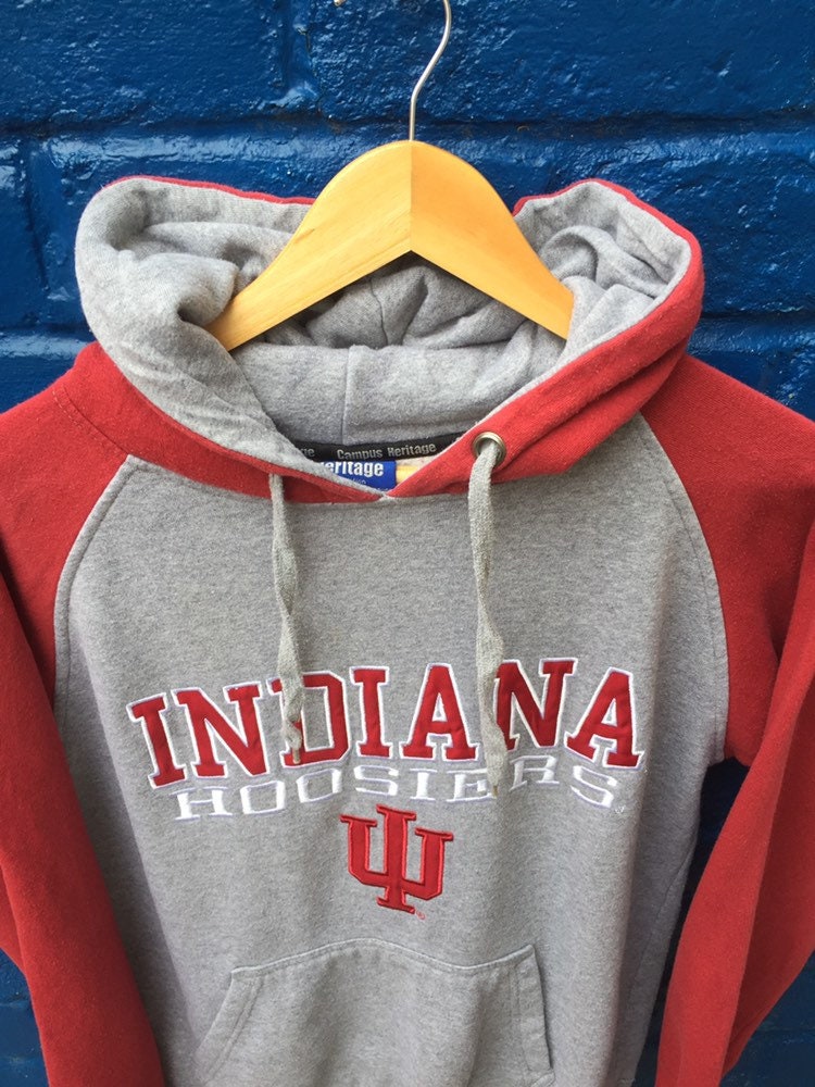 Vintage 90s USA Indiana Hoosiers College uni team grey marl red hoodie size medium