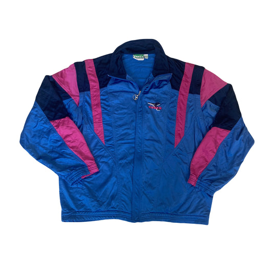 Vintage 90s Diadora blue navy pink aerobics gym track top unisex size 42 Large / XL