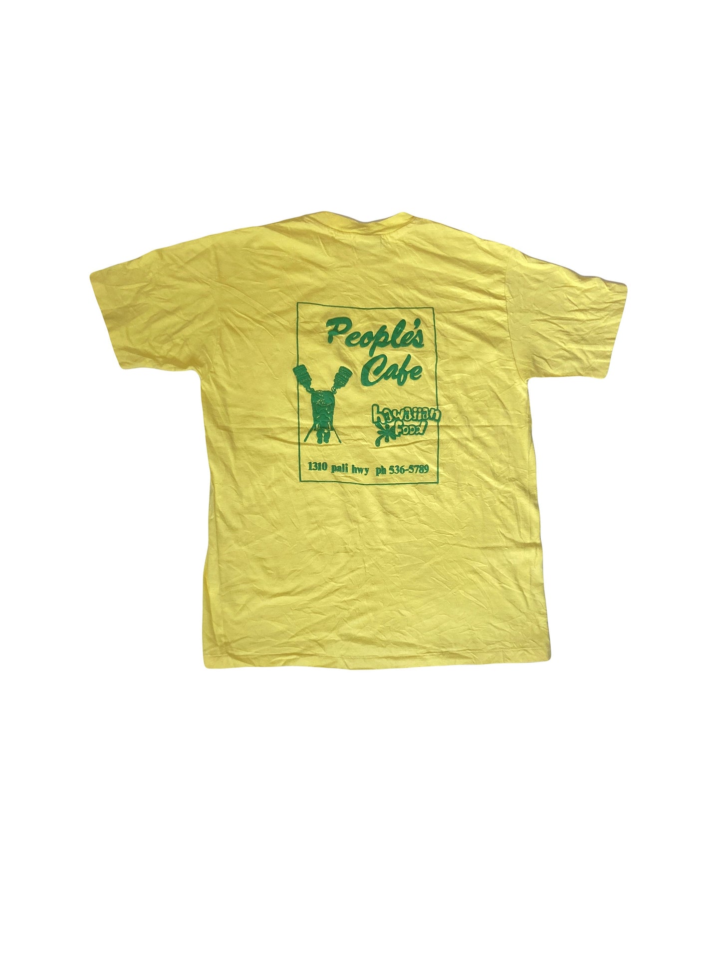 Vintage 90s yellow green Peoples Cafe Hawaii USA Quirky souvenir roadside cafe t-shirt size XL