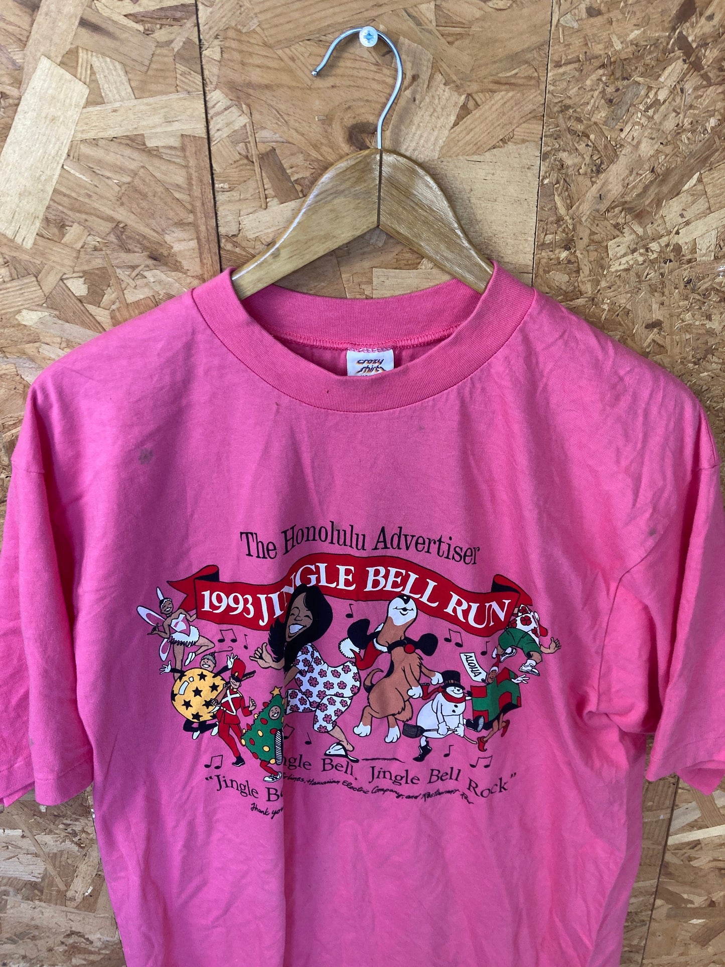 Vintage 90s USA Honolulu Jingle Bell Fun Run souvenir pink t-shirt size large