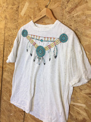 Vintage 90s USA Souvenir Native American costume style decoration white grey fleck t-shirt size XL