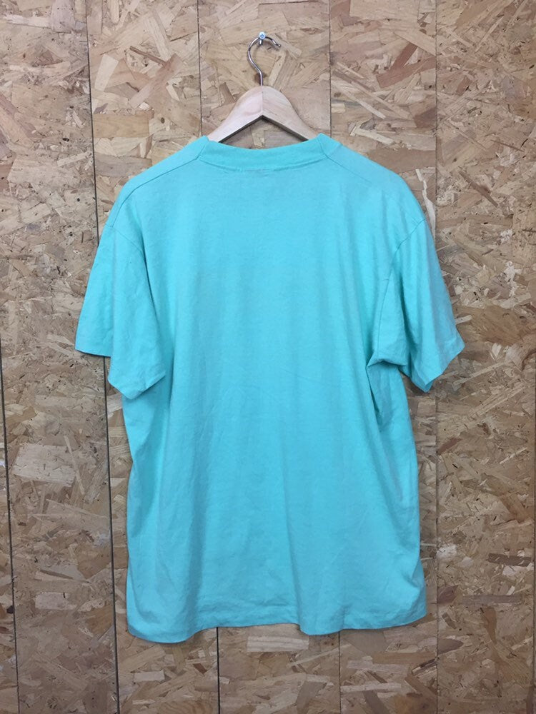 Vintage 80s USA Ithaca New York  High School tennis league pastel green t-shirt size XL