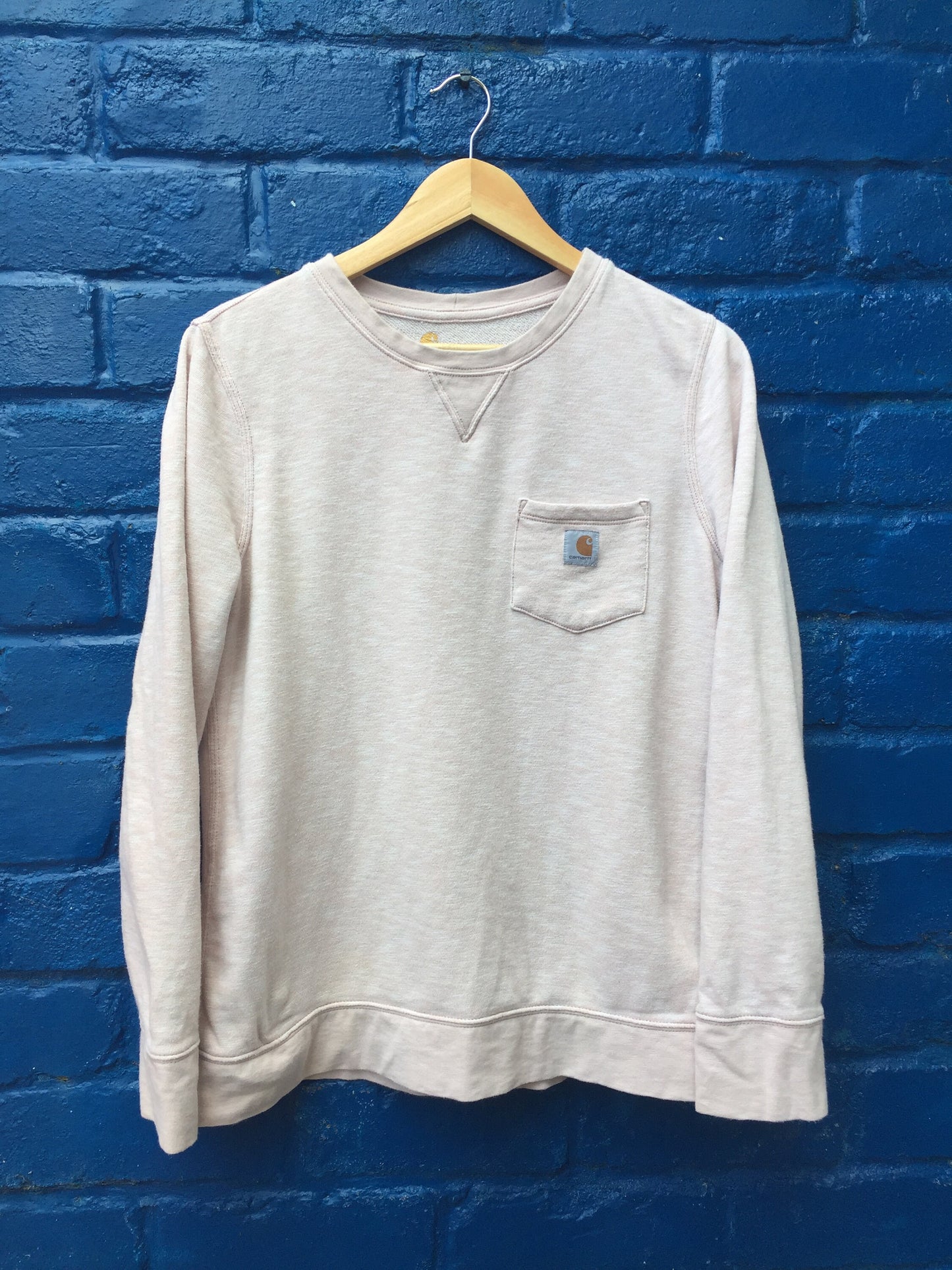 Vintage 90s Carhartt off white light pink minimal 1 pocket sweater size medium