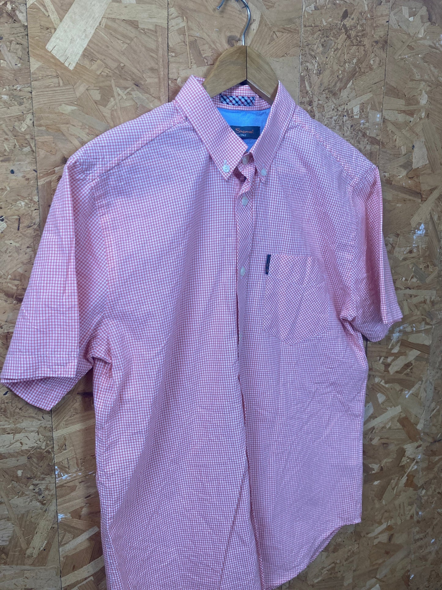 Vintage Ben Sherman light red pink white tablecloth fine check short sleeve Mod skinhead retro punk size medium