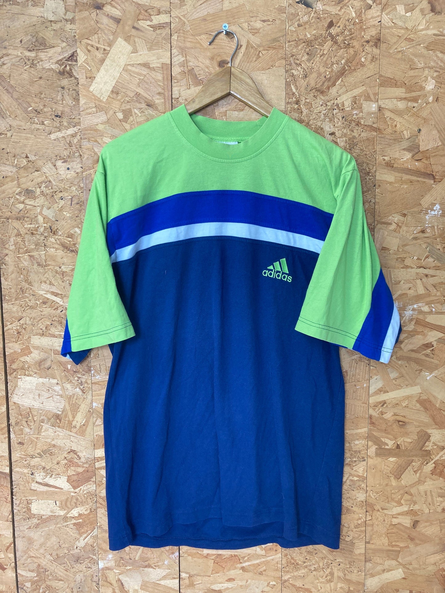 Vintage Y2K Adidas lime green blue navy blue t-shirt size large