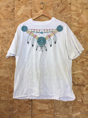 Vintage 90s USA Souvenir Native American costume style decoration white grey fleck t-shirt size XL