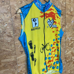 Vintage Y2K sleeveless triathlon bielefeld Mallorca yellow orange blue cycle jersey size M