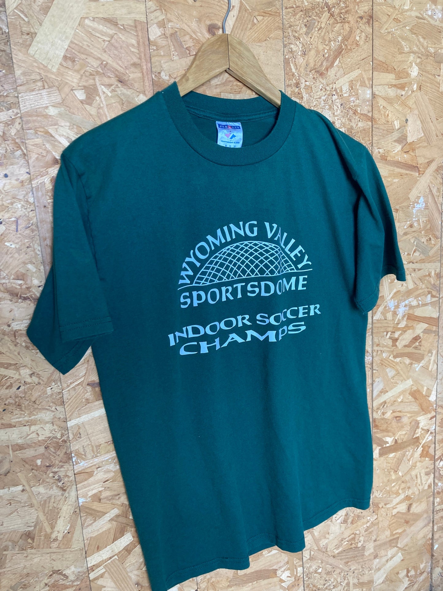 Vintage 90s dark green Wyoming Valley Sportsdome Indoor Soccer Champs quirky souvenir USA t-shirt size medium