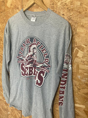 Vintage Y2K grey long sleeve t-shirt Stebbins High School Track & Field Athletics USA souvenir quirky purple size medium