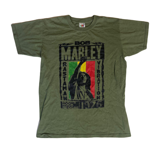 Vintage Y2K grungy olive green Bob Marley Rastaman Vibrations retro vtg music merch band t-shirt size small