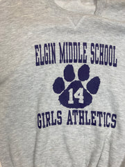 Vintage 90s Elgin Middle School Girls Athletics grey purple crew neck sweater size medium by Russel Athletic