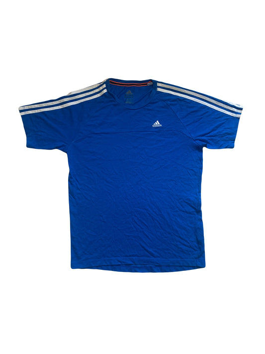 Vintage Y2K Adidas bright blue & white 3 stripe t-shirt size small UK