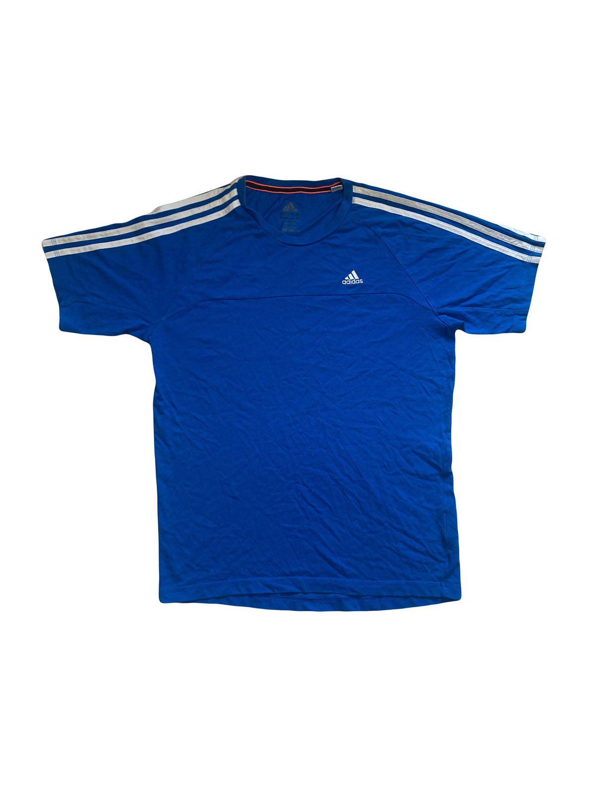 Vintage Y2K Adidas bright blue & white 3 stripe t-shirt size small UK
