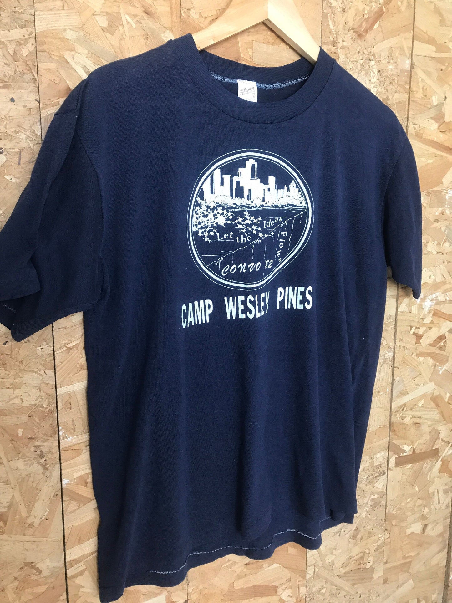 Vintage 82 Camp Wesley Pines Methodist church USA souvenir navy blue t-shirt size XL