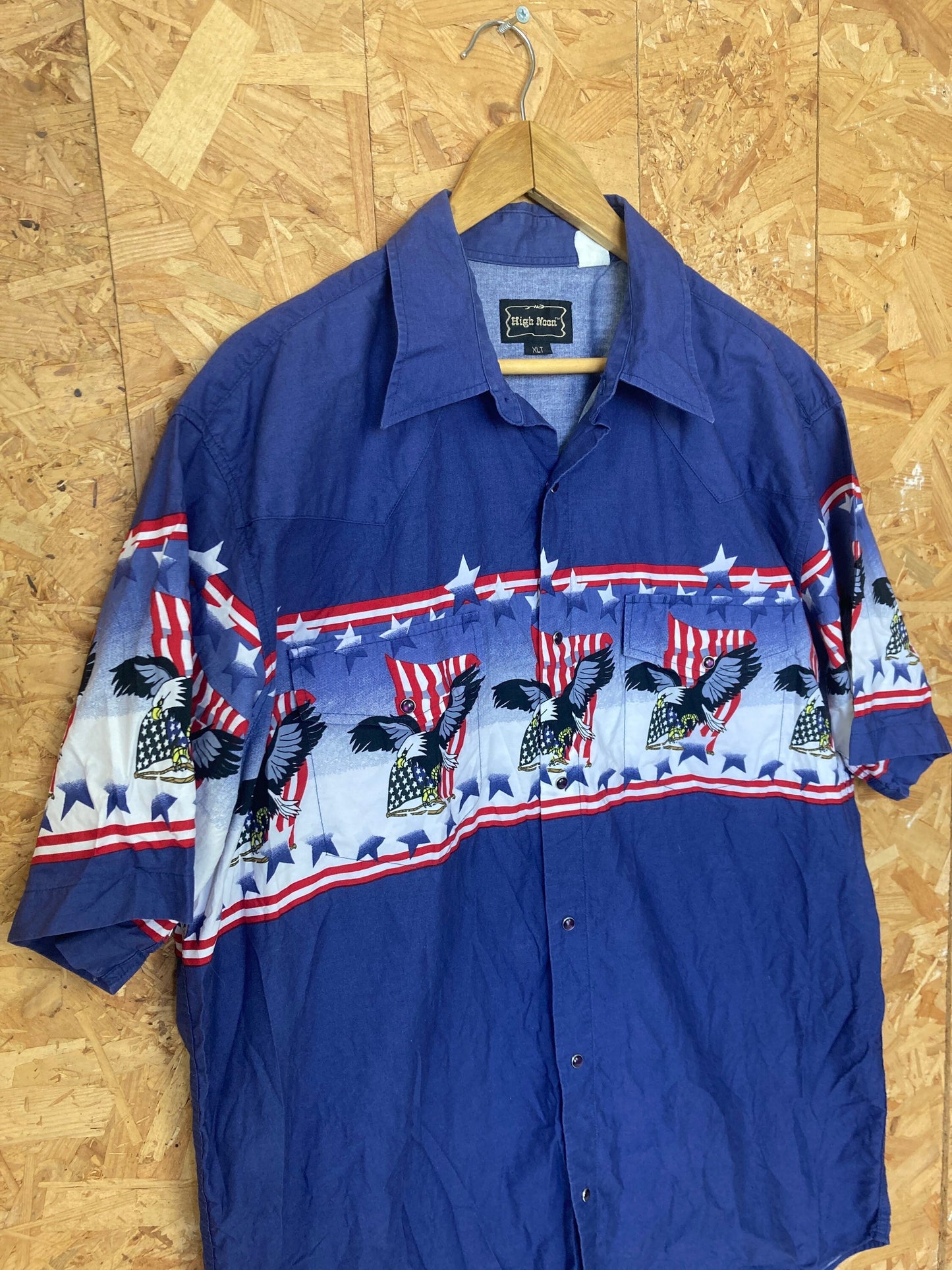 Vintage 90s American eagle Aztec Navajo pattern blue red white short sleeve western cowboy shirt size XL