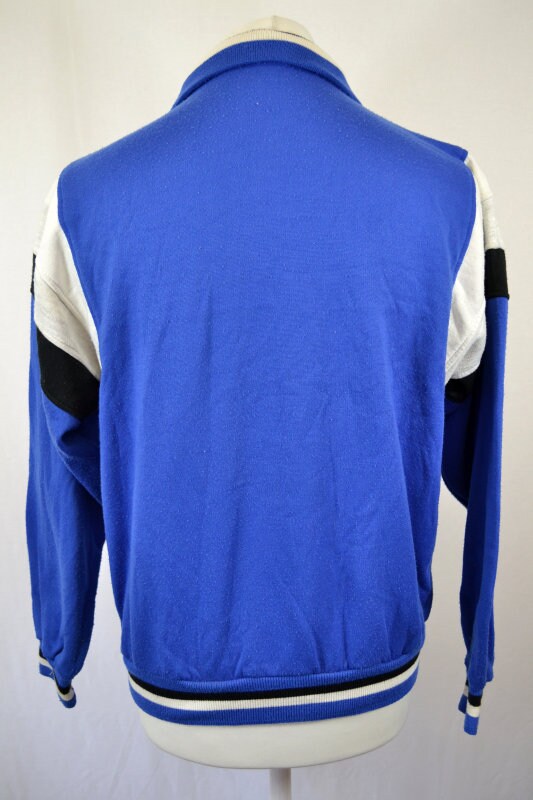 Vintage Blue & Grey Track Top 80s Old School Mod Look Retro Tracksuit Sweat Jacket Top size small