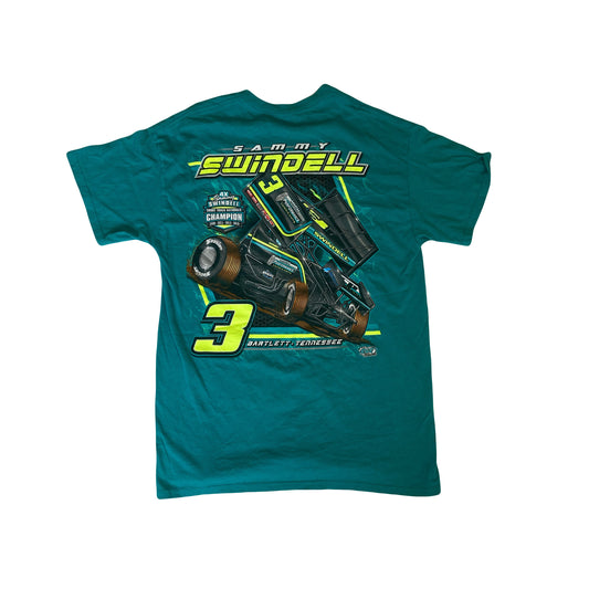 Vintage Y2K nascar racing Sammy Swindle outlaw race souvenir turquoise t-shirt size medium