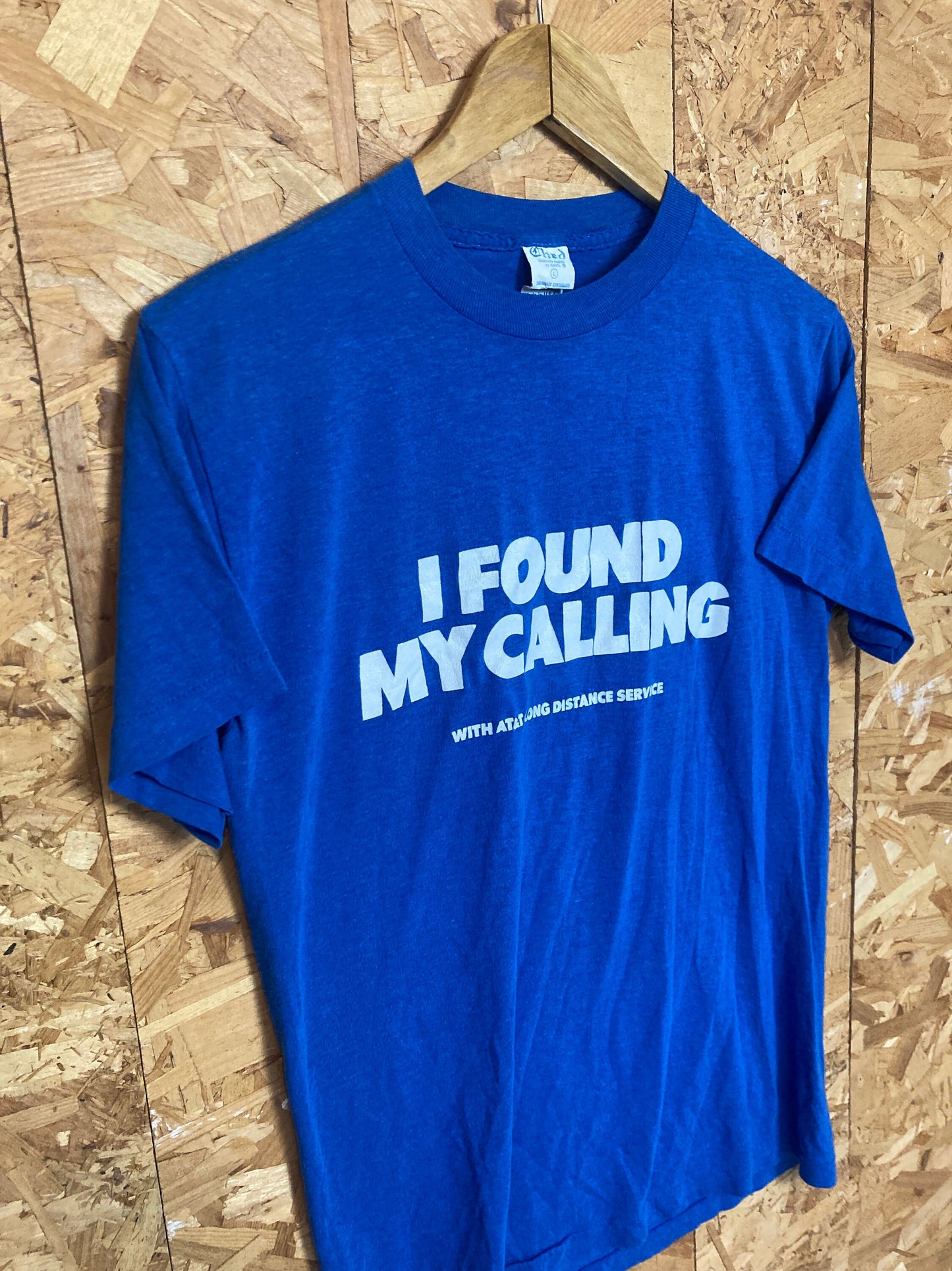 Vintage 80s quirky ‘I found my calling’ USA blue single stitch t-shirt size small