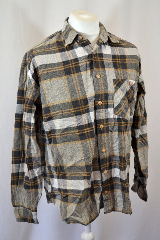 Vintage 90s Chunky large Check Grey & Brown heavy wool mix Lumberjack Shirt size XL by globetrotter