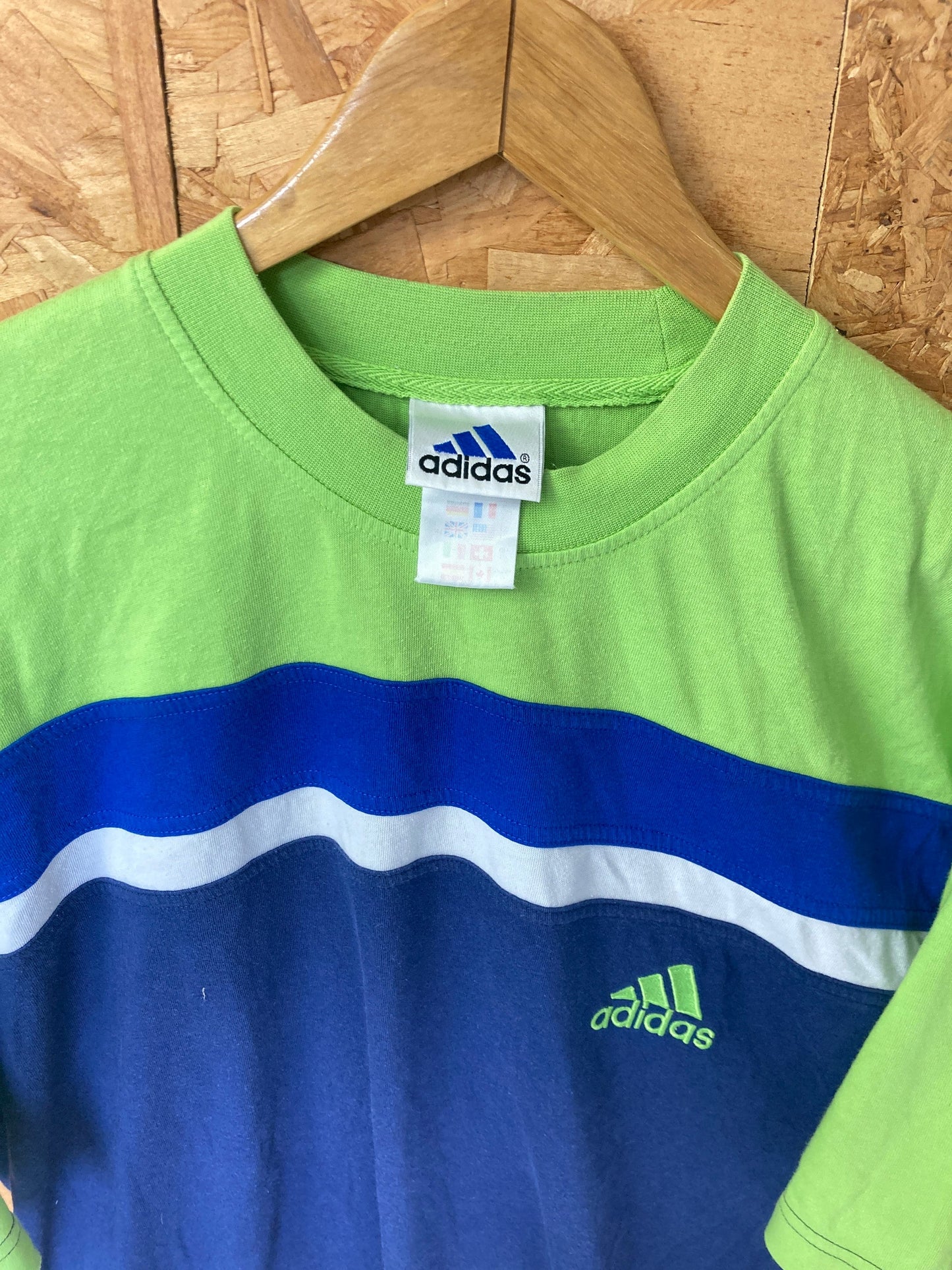 Vintage Y2K Adidas lime green blue navy blue t-shirt size large