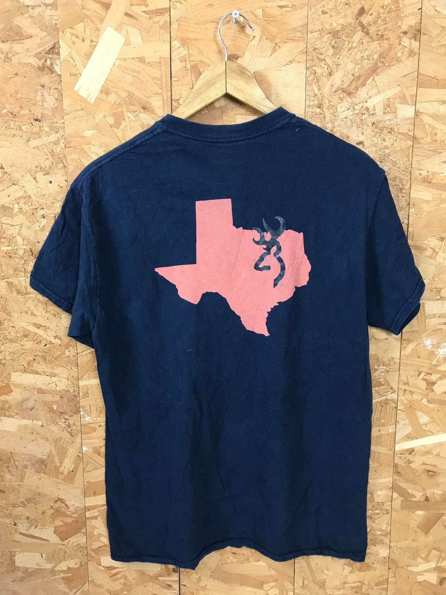 Vintage 90s Browning Hunting Texas state print USA navy blue t-shirt size medium