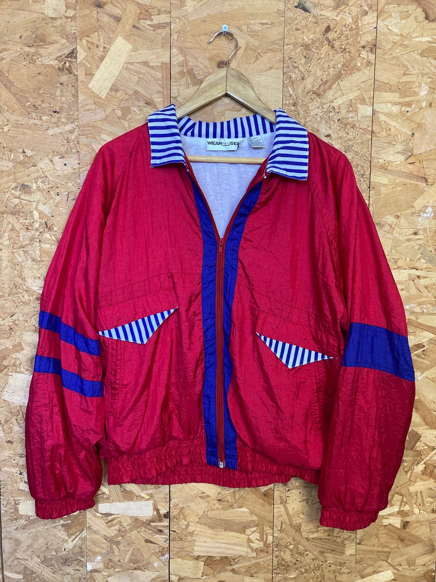 Vintage 90s red blue quirky nautical style shell track jacket windbreaker size large