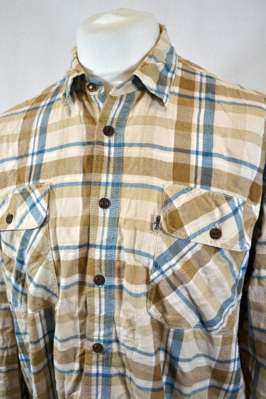 Vintage 90s beige blue large check heavy cotton shirt by Levis size large