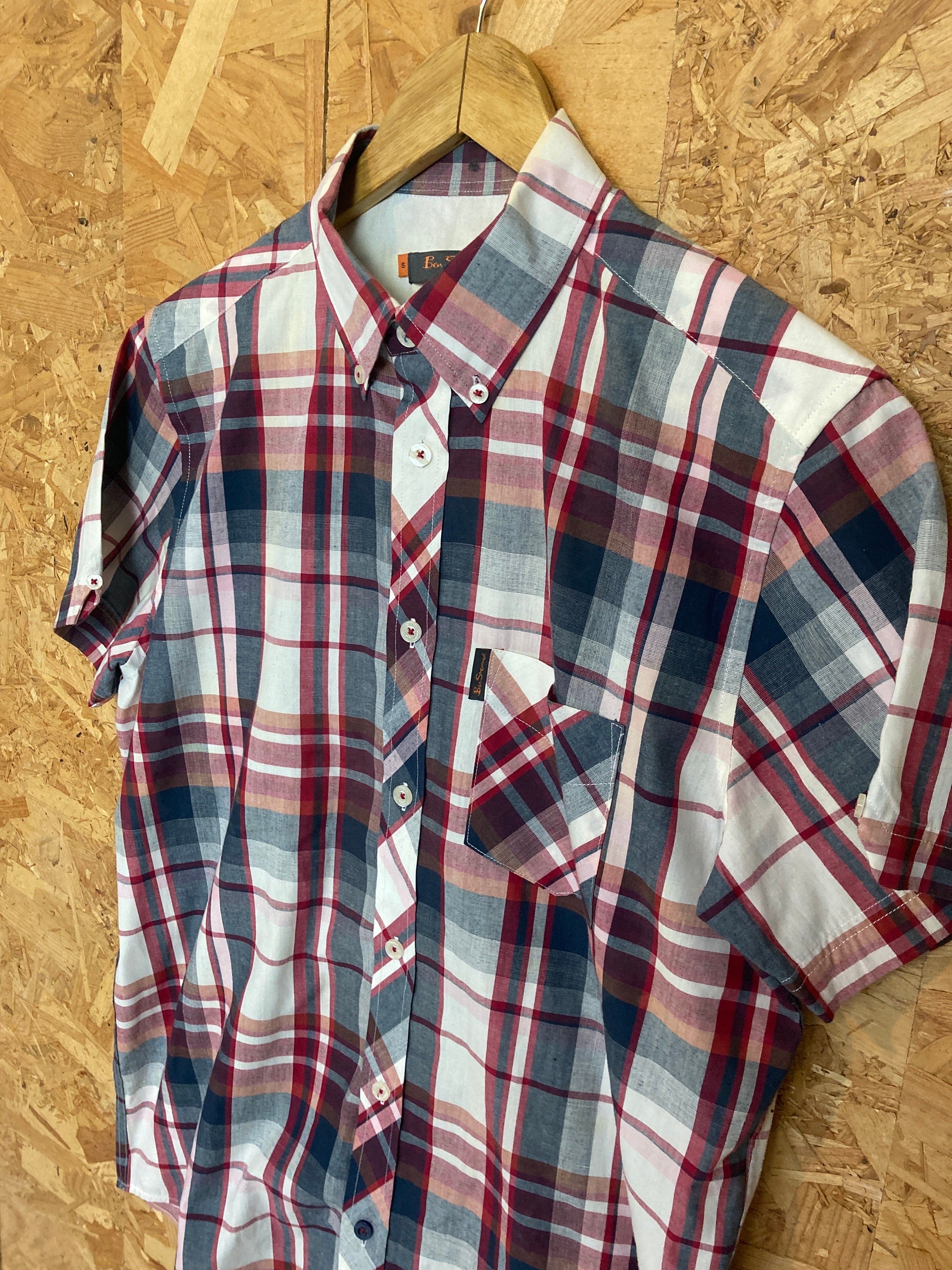 Vintage Ben Sherman red grey tablecloth chunky check short sleeve Mod skinhead retro punk shirt size small