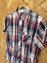 Vintage Ben Sherman red grey tablecloth chunky check short sleeve Mod skinhead retro punk shirt size small