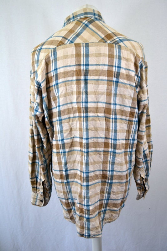 Vintage 90s beige blue large check heavy cotton shirt by Levis size large