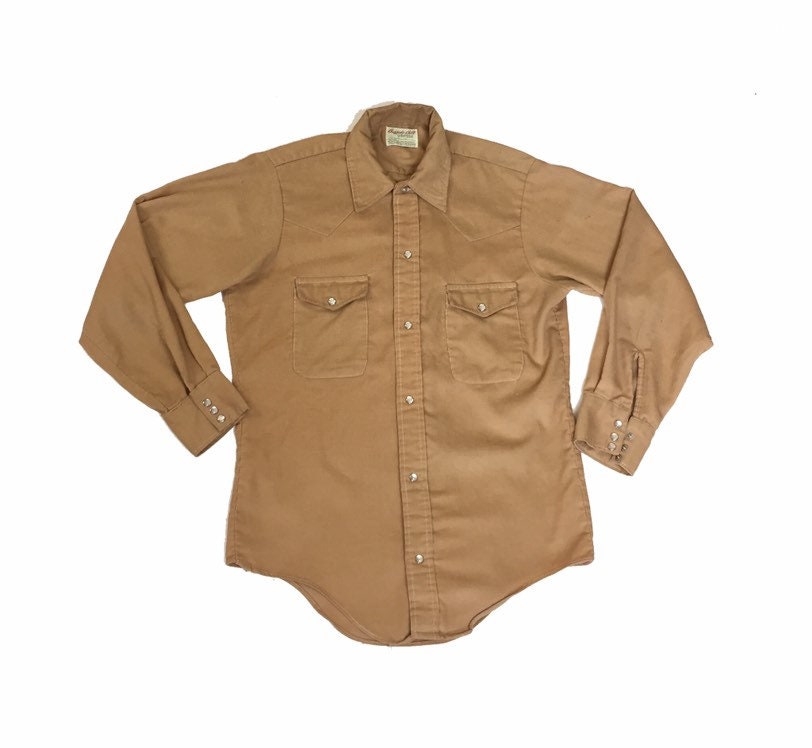 Vintage 70s beige corduroy south western cowboy rancher shirt size medium by Buffalo Bill